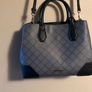 Two tone navy & light blue satchel with removable shoulder strap